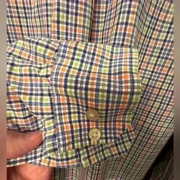 Scott Barber Button Down Shirt Mens Large - Long sleeve. Blue/Green/Orange Plaid - Picture 7 of 9